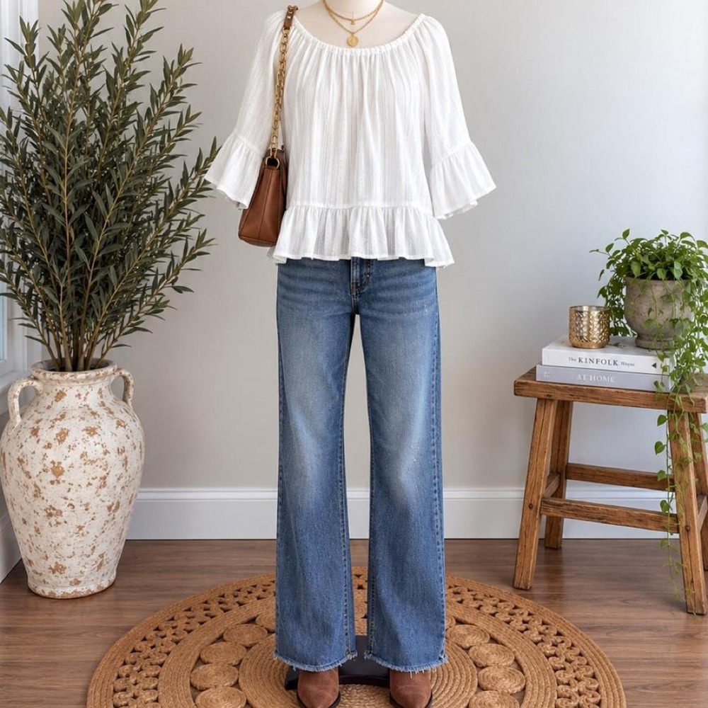 Charming Charlie White Ruffle Bell Sleeve Blouse – Size XL